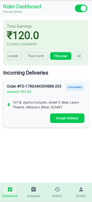 Rider Delivery Task Card
